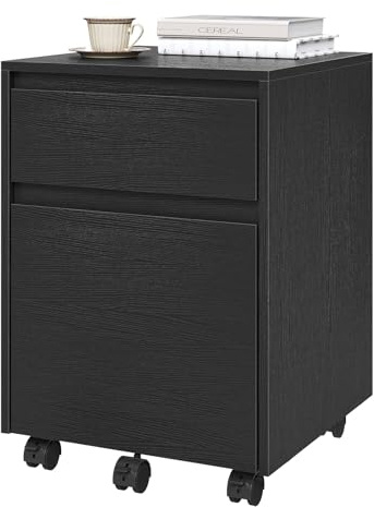 WOLTU Archivador con 2 Cajones y Barra Colgante, Cajonera Escritorio con Ruedas, Mueble Oficina de Almacenamiento, Armario Archivador para Carpetas y Archivos A4, Negro, 40x40x56 cm