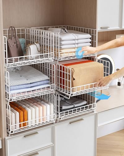UMDONX 6 Stück Schrank Organizer Kleiderschrank,Weiß | Ordnungssystem Kleiderschrank,FüR Garderobe,Küche,Wohnzimmer,Waschküche