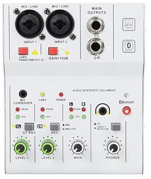 OUTFYT Console Scheda Audio Portatile Professionale a 2 canali con interfaccia Audio Mini Mixer USB,Compatibilità Universale(White)