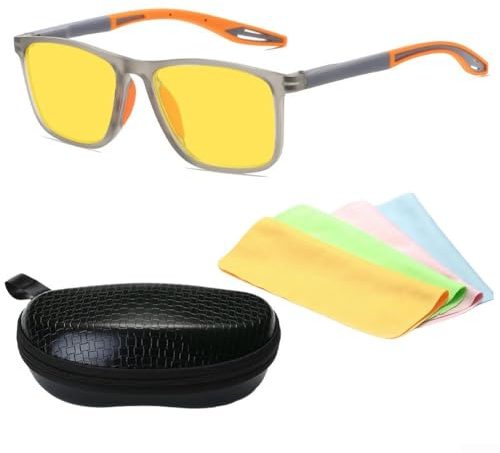 Bebykilemi Brille für Nachtfahrten, mit gelben Gläsern, blendfreies Design, für sicheres Fahren bei Nacht, zuverlässig und praktisch, mit Etui, 14 x 4,3 cm (orange)