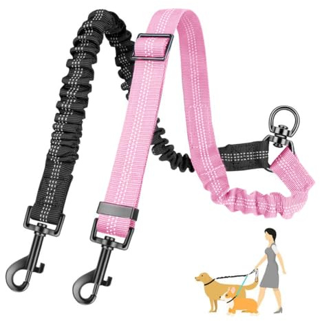 OUDQFCJ Guinzaglio doppio per cani, senza grovigli, nessun aggrovigliamento, girevole a 360°, fissaggio del cavo riflettente, moschettone, per cani di piccola taglia media e grande taglia (Nero+Rosa)