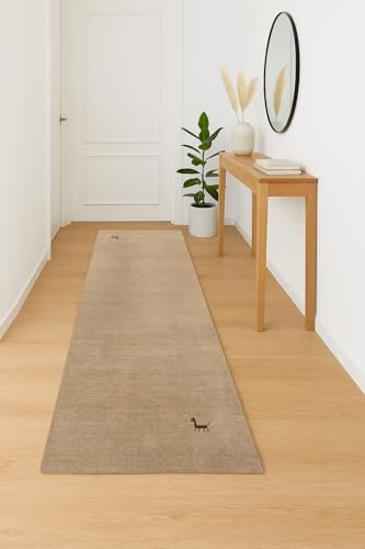 Gabbeh Tappeto passatoia 80 x 195 cm – Tessuto a mano in 100% lana vergine – Tappeto orientale beige – Moderno tappeto di lana per soggiorno, camera da letto e corridoio, adatto per riscaldamento a