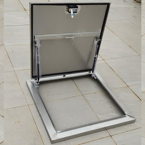 Roof Hatch Cover Stainless Steel Square Waterproof Rooftop Security Door with Hydraulic Lever and Latch for Home Warehouse Attic Emergency Access(65 * 65cm)