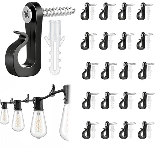 Vywtrq 20 pcs Q-Hanger Screw Hooks Outdoor String Light Hooks Screw-in Fence Clips with Safety Buckle for Garden Party Decor Indoor Outdoor Universal Hook Easy to Install