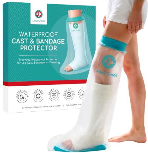 Medi Grade Copri Gesso Gamba per Doccia Impermeabile Antiscivolo 77cm | Copertura impermeabile per gamba riutilizzabile, in silicone medicale, senza lattice