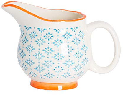 Nicola Spring Hand-Printed Milk Jug - 300ml - Blue Decorative Stoneware Dishwasher Safe Floral Pattern Tableware Cappuccino Coffee Milk Pitcher Jugs with Handle