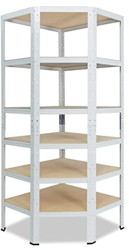 shelfplaza Home 200x70x40 cm Eckregal weiß mit 6 Böden | Kellerregal · Lagerregal · Metallregal · Regale für Kellerraum · Steckregal · Abstellraum Regal
