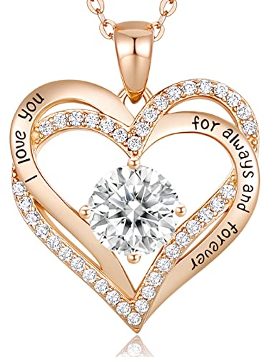 CDE Kette Damen 925 Sterling Silber Rosegold Geschenk für Sie Valentinstag Forever Love Herz Geburtsstein Anhänger Halskette für Frauen Schmuck Geburtstags Freundin Weihnachten Muttertags