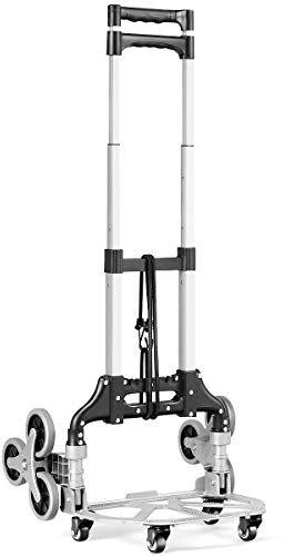 GOPLUS Diable Pliable 3 Roues en Aluminium, Chariot d’Escalier avec Corde de Fixation, Poignée Télescopique en 3 Positions 63-106CM, Charge 80KG, Diable pour Manutention, Course, Déménagement