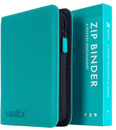 Vault X Álbum Exo-Tec con Cremallera, para 160 Cartas Coleccionables, 4 Bolsillos, 20 Páginas de Carga Lateral (Verde Azulado)