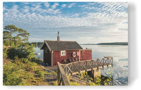 artboxONE Leinwand 120x80 cm Natur Rote Holzhütte von Rico Ködder