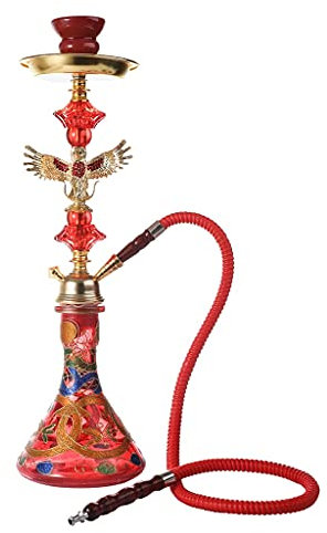 chicha Arabe Ensemble de Narguilé, Tuyaux D'eau pur Fumer, Fer et Verre Chicha, 1 Tuyaux - Belle Verre D'eau Vase a Narguilé (Color : Red)