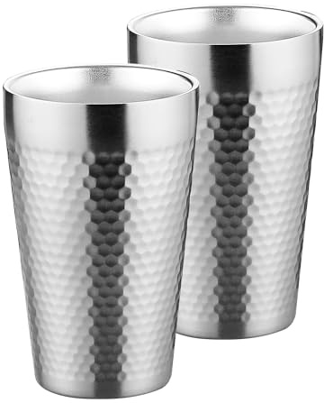 BEFOY Pint-Becher, doppelwandig, Edelstahl, unzerbrechlich, für heiße und kalte Getränke, für Zuhause und draußen, silberfarben, 2 Stück (1 Stück)