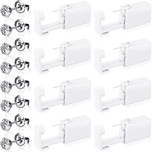 Mudder 16 Pcs Disposable Ear Piercing Gun Kit, Painless for Earlobes & Nose with Crystal Studs, Safe for Kids, Babies & Home Use(White)