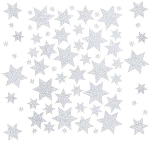 250 Stk. Sterne Aufkleber Glitzer Sticker Silber Weihnachtssticker Weihnachtsaufkleber Weihnachtsdeko Selbstklebend zum Basteln DIY Geschenke Deko für Weihnachten Hochzeit Geburtstag (Silber)