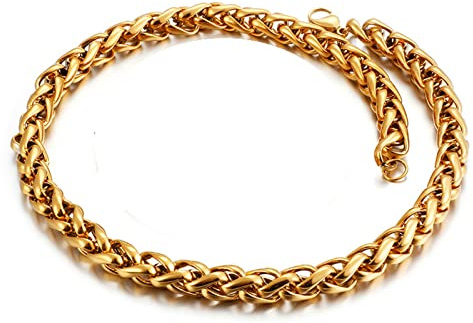 Epinki Kette Edelstahl Herren 45-65 cm, Weizenkette Gold/Silber/Schwarz Freundschaftskette Breit 8/ 10MM Kette Edelstahl Schmuck für Männer