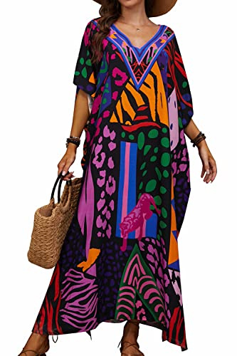 YouKD Vestido de verano para mujer, caftán bohemio, kimono maxi, traje de baño, cubreplaya, Talla única