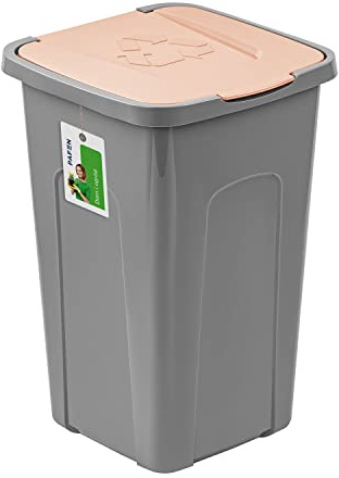 PAFEN Cubo de basura grande 50 l con tapa - cubo de basura 550 x 365 x 370 mm - cubo de basura para separación de residuos, marrón