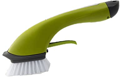 Cabilock Automatic Water Spray Cleaning Brush 30x9x10cm Green Long Handle Kitchen Scrub Brush for Pots Pans Dishes Sturdy Cleaning Tool