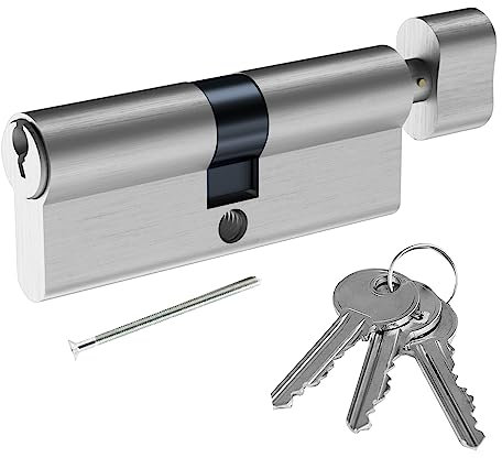 SISAV 45/50T Thumb Turn Euro Lock Cylinder(95mm),Brass Material,Nickel Surface Treatment,High Security,Anti-Drill,with 3 Keys