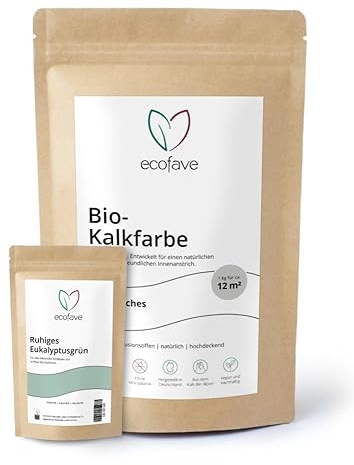 Ecofave Bio-Kalkfarbe | Natürliche Wandfarbe ohne Plastik | Diffusionsoffen, hochdeckend und vegan | 1 kg für 12 m² Farbe grün