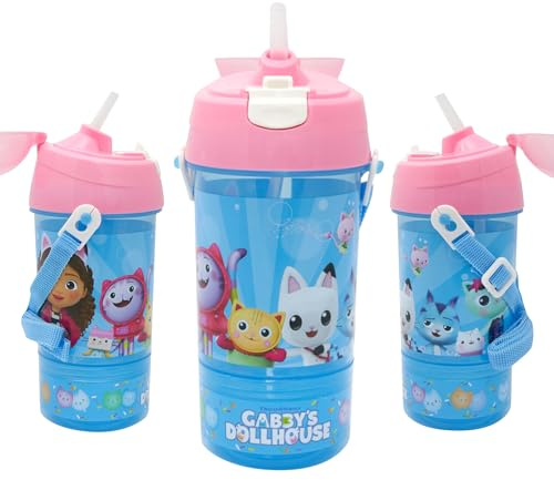 Gabby's Dollhouse Polar Gear - Borraccia per snack e sorseggi, riutilizzabile, per bambini, 400 ml, in polipropilene, con cannuccia, prodotto ufficiale di Polar Gear, senza BPA e riciclabile, per
