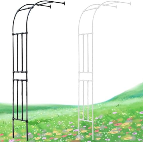 MISKYN Arche De Jardin Demi Rond, Demi-Arche en Métal, Arceau Jardin Arche A Rosiers De Style Fer Forgé, Tonnelle De Jardin Robuste, pour Plantes Grimpante,Blanc,90 * 240cm