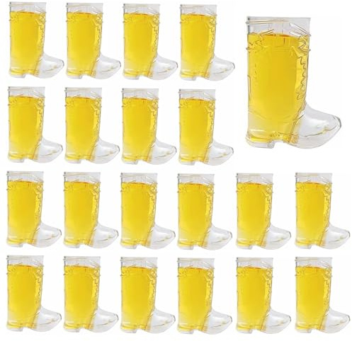Cowboy Boot Shot Glasses, 24 Pcs 1 oz Mini Plastic Boot Cups, Clear Pattern Beer Boot Mugs Western Cowboy Cowgirl Theme Party Supplies