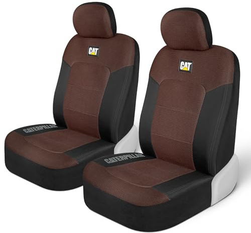 Cat MeshFlex - Juego de 2 Fundas de Asiento Delanteras de Coche de Color marrón y Negro para automóviles, Camiones y SUV, compatibles con Bolsas de Aire, Fundas de Asiento para Interior de SUV y