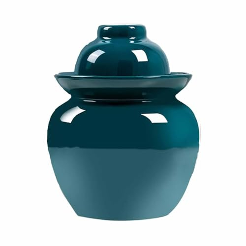 WENNEWU Ceramic Pickle Jar, Fermentation Jar, Colorful Fermenting Crock With Water Seal Airlock Lid, For Pickling Kimchi Sauerkraut,Dark green,1.75kg