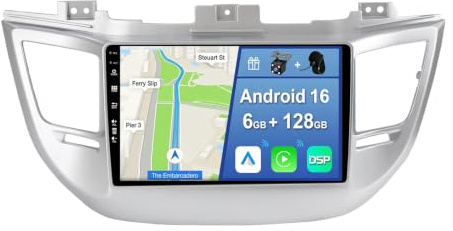 YUNTX [6GB+128GB] Android 16 2 DIN Autoradio para Hyundai Tucson 2015-2019-[Integrado CarPlay/Android Auto/DSP/GPS]-IPS 9 Pulgada Touch Screen-CAM+Mic-Dab/Bluetooth 5.0/AHD Cámara