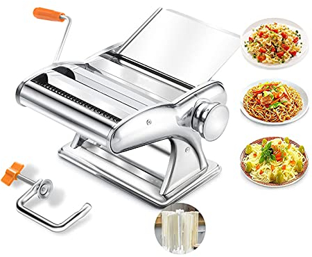 CCKUHN Machine à pâtes Manuelle, Machine à pâtes en Acier Inoxydable, Machine à Nouilles avec 8 épaisseurs réglables, pour lasagnes à Spaghetti ou Peaux de boulettes Faites Maison (C) (B)