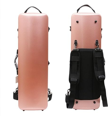 YoungMonic Estuche rectangular de oro rosa para violín de construcción fuerte para violines 4/4, caja de violín de fibra de carbono, bolsa de partitura, Rosa, Clásico
