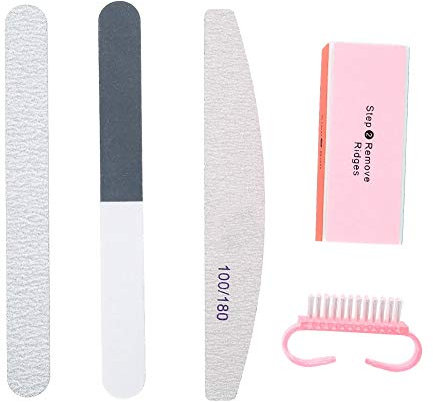 Kit Professionnel de Manucure et Pédicure, 5 Pièces, Lime à Ongles, Brosse et Bloc Polissoir pour Salon et Usage Domestique