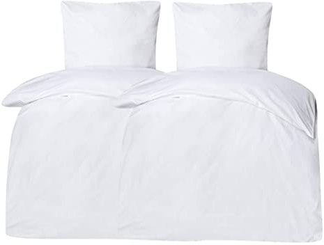 Moon Classic - 2er Pack Hotelbettwäsche Linon aus 100% Baumwolle - 180g/m² - Bettwäsche ca. 135x200 / 80x80 cm - mit Hotelverschluss - 95° (weiß)
