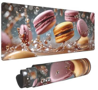 Grand Tapis de Souris de Jeu 1200x600x3mm Multifonction Mouse Pad, avec Bords Cousus, Base en Caoutchouc Naturel antidérapant Tapis de Clavier Macaron gastronomie Tapis de Bureau pour Gamer E-463