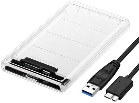 Carcasa Disco Duro 2,5 USB 3.0 Externo para HDD SSD SATA I/II/III de 7mm y 9.5mm, Transparente, Compatible con Windows, Linux, Mac, UASP & Trim, Instalación sin Herramientas, 5Gbps