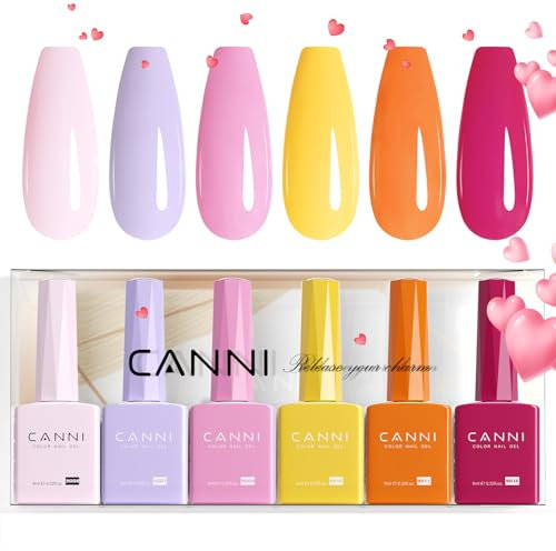 CANNI UV Nagellack Set 6 Farben rosa lila gelb orange Kastanienbraun pink purple yellow orange Maroon Gellack Nagellack Gel Polish Set Gelnägel Set UV Gel für Nägel