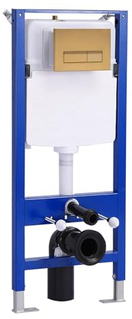 HOROW Elemento a parete per WC a incasso, con piastra di comando a 2 quantità, struttura in acciaio, altezza regolabile UWT01H, colore oro rettangolare