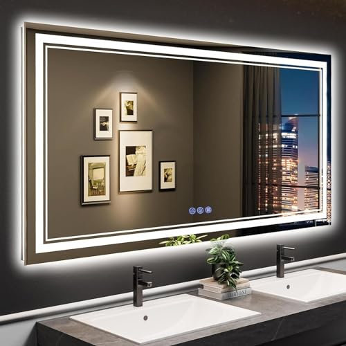 baklon Badrumsspegel med belysning 150 x 90 cm, badrumsspegel väggspegel och touch-brytare, IP65 LED-spegelbad med minnesfunktion, 3 färgtemperaturer, horisontell/vertikal, HD härdat glas