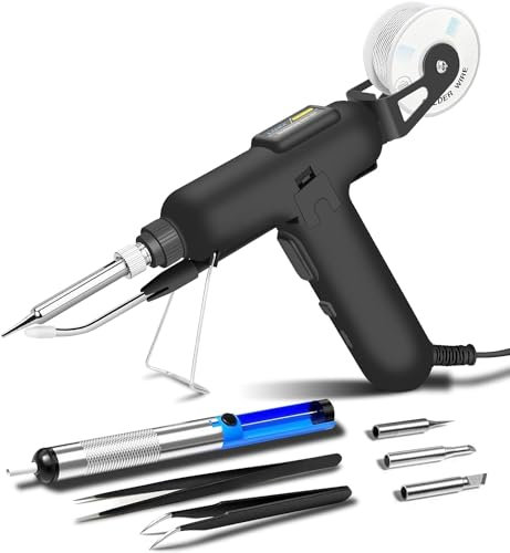 80W Schwarz Lötkolben Set Automatische Elektronik Lötpistole Kit mit Entlötpumpe, Pinzette, Handheld Entlöten Zinnpistole für Schmuck, Heimwerker, Leiterplattenreparatur