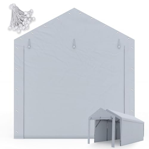 Quictent Carport Replacement Tarp Canopy Zipper Door with Bungees Balls, for 10x20 ft Garage Party Tent Shelter - Gray, One Door Panel Only