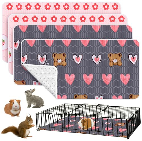 4er-Pack Meerschweinchen-Urinier-Käfig-Pads Wasserdicht Absorbent Hase Hamster Bettwäsche Chinchillas Welpen-Urinier-Pads Wurfbox-Matten für Katze Kleines Tier Hund 61X120cm / 24X47