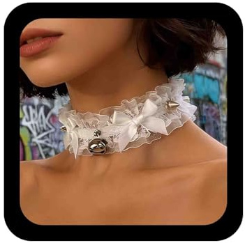 Inateannal Gothic Bogen Spitze Halsband Halsband Kurz Breit Spitze Halsband Halsband Schwarz Spitze Bogen Strumpfband Gürtel Silber Glockenkragen Halsband Strumpfband Lolita Cosplay Kostüm Halsband