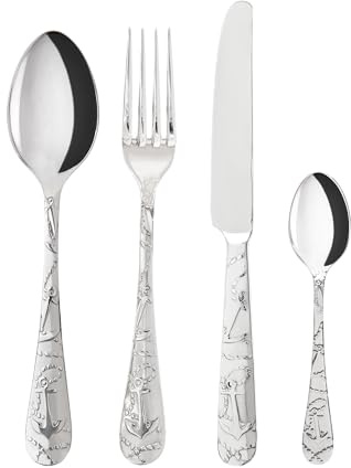 Sabre Paris | Ensemble de couverts de table 4 pièces Saint Malo, Inox et finition brillante. Comprend couteau, fourchette, cuillère à soupe et petite cuillère en Acier Inoxydable.