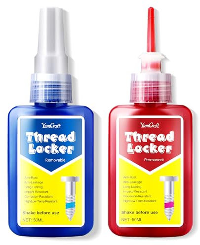 Thread Lock Blue and Red, Threadlocker Lock Tight High+Medium Strength, Thread Locking Seal Fastener, Curing Screw Metal Glue for Nut, Bolt, Metal, Prevent Loosening, Corrosion, Leakage(50 ml/Pack)