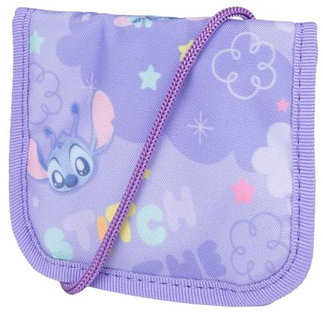 McNeill Disney Stitch II Brustbeutel für Kinder – Geldbeutel zum Umhängen – Kinder Portemonnaie mit Klettverschluss & Reißverschluss – Für Schule, Ausflug & Reise – 12 × 10 cm