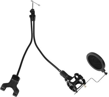 Doppelter Schwanenhals Mikrofonständer mit Handyhalterung | Popfilter, Schwarz, Kunststoff und Metall, 360°-drehung, für Aufnahme und Videoeinsatz