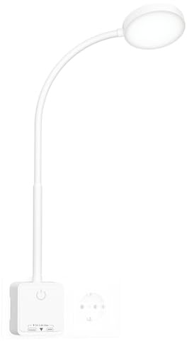 PRINCEWAY Lampada da Lettura Applique da Parete LED Interno con Spina, Luce da Comodino LED Dimmerabile Bianca, 3 Modalità di Colore Illuminazione, Ampio Angolo di Luce 110°, Porte di Uscita USB