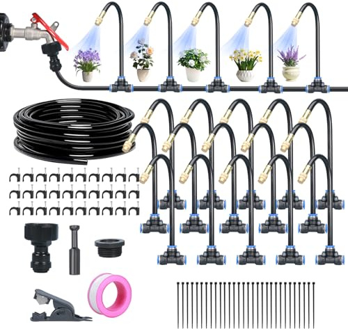 ACESOME Bewässerungssystem Garten, 360° Curved Garden Automatic Irrigation System, Bewässerungsschlauch, Bewässerung hochbeet für Garten, Rasen, Gemüsegarten, Bauernhof (15m-mit Bodenspikes)